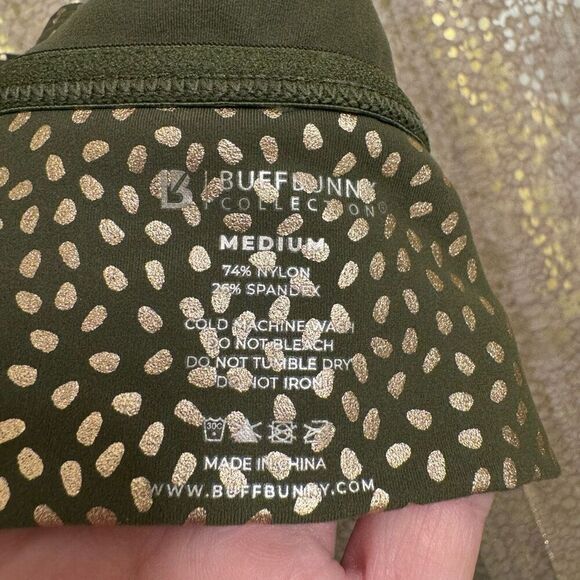 BuffBunny Nubre Olive Greeb Metallic Gold Rosa Sports Bra Medium NWT - Picture 6 of 8